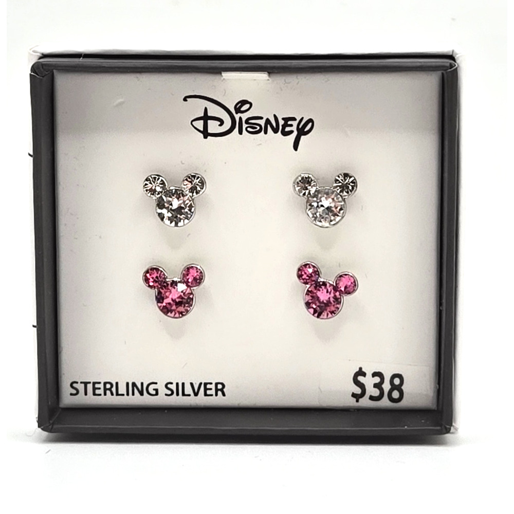 NEW Disney Sterling Silver Crystal Mickey Earrings Set